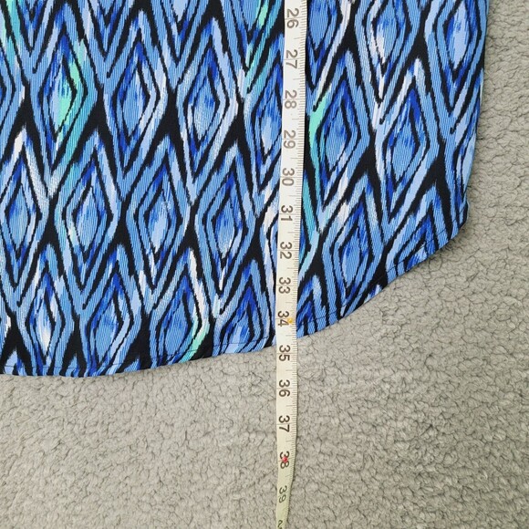 Tunic Top Womens L Blue Button Up Long Roll Tab Sleeves Collar Casual Geometric - Picture 12 of 12